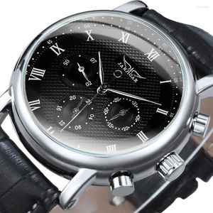 Armbandsur Jaragar Fashion Business Automatic Mechanical Watches Multifunktion Sub-Dials Black Leather Belt Mens Watch