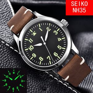 42mm Corgeut Mechanical Custom Sterile Dial Sapphire Glass Miyota 8215 NH35 Automatisk militär herrklocka Sportsdesignläder