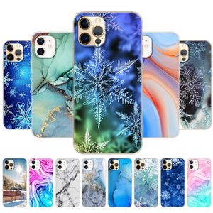 För iPhone 12 Case Mini Pro Max Soft Silicon Cover Apple iPhone12 Marble Snow Flake Winter Christmas