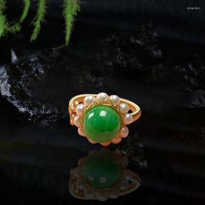 Cluster Anéis Jade Para Mulheres Charme 925 Prata Esmeralda Anel Ajustável Amuleto Natural Pedra Presente Pérola Luxo Pedra Preciosa Jadeíta Jóias