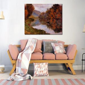 Canvas Art Impressionist Rowboat on the Seine at Jeufosse Claude Monet Landscape Painting Handmade Romantic Home Decor