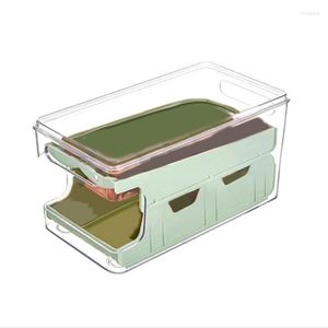 Depolama Şişeleri 1 PCS Slayt Yumurta Kutusu Mutfak Buzdolabı Şeffaf Otomatik Rulo Meyve ve Sebze Koruma Yeşil