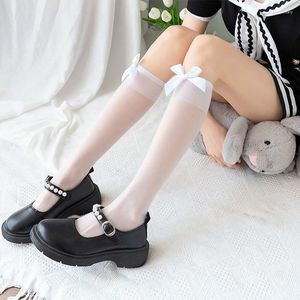 Women Socks JK Korean Lace Ruffle Long Tube Sock Summer Mesh Thin Black White Girl Knee High Sweet Bow Female Calf Stockings Underwear