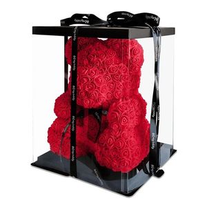 Dekorative Blumen Kränze Tropfen 40 cm Roter Teddybär aus Rosenblüten Künstliche Weihnachtsgeschenkbox für Frauen Valentinstag 286e