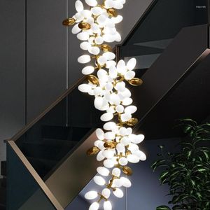 Pendellampor vardagsrum ljuskrona matsalslampa modern villa trappor duplex byggnad el reception konst dekorativ
