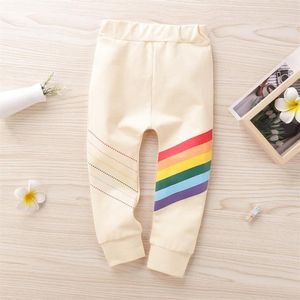 Pantalones Niños Niños Arco Iris Rayas Alta Cintura Elástica Pantalones Largos Para Verano Otoño Beige Azul Real 2-9 Años2725