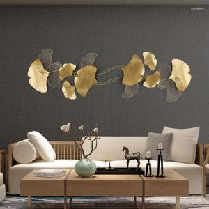 Wall Stickers Modern Chinese Gold Wrought Iron Ginkgo Leaf Crafts Decoration Home Livingroom Porch Background Mural Metal Ornaments