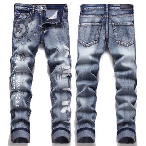 Męskie projektant dżinsów w trudnej sytuacji, druk z rozerwany motocyklista szczupłe dżinsy fit motocyklowe motocyklowe dżins dla mężczyzn mody mody Hip Hop High Quality Pants