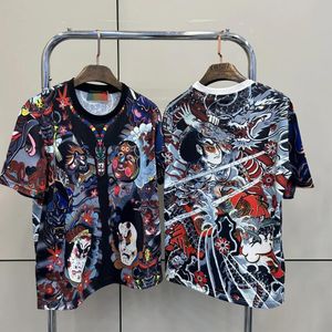 2023-Ice Silk Couple Men's and Women's T-shirt with Handsome Pattern Shows Thin Summer Trend Short Sleeve Social Fashion Returns