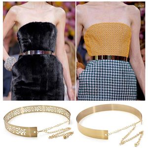 Belts Fashion Metal Waist Belt Full Metallic Bling Plate Cummerbund Wide For Women Adjustable Chain Ladies Gold Silver