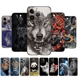 İPhone 14 Pro için Plus Case Max Telefon Geri Kapak Yumuşak Silikon Silikon Siyah Tpu Lion Wolf Tiger Ejderha