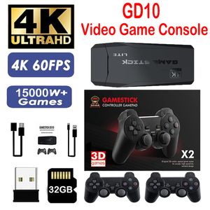 Portable Game Players GD10 Inbyggda 40000 spel 128 GB Retro Game Stick 2.4 GB Dual Wireless Controller för PS1/GBA Christmas 4K HD Video Game Console 230715