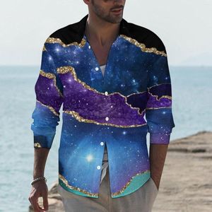 Men's Casual Shirts Gold Glitter Marble Shirt Autumn Purple Teal Print Men Fashion Blouses Long Sleeve Design Y2K Tops 3XL 4XL