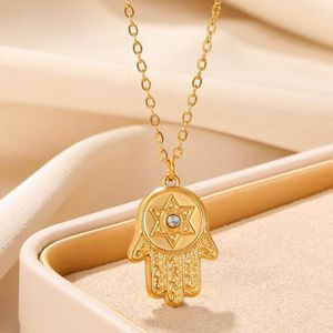 Chains Hamsa Hand Pendant Necklace For Women Stainless Steel Gold Color Collar Vintage Turkish Fatima Choker Luck Gothic Jewelry