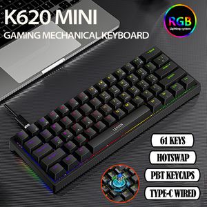 キーボード61キー60％ミニゲーミングメカニカルキーボードRGBスワップタイプ-C有線ゲームキーボード人間工学的キーボードPBTキーキャップ230715