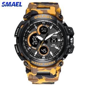Smael Camouflage Military Watch Men Waterproof Dual Time Display Mens Sport Wristwatch Digital Analog Quartz Watches Male 1708