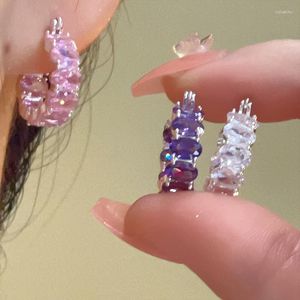 Hoop Earrings Sparkling Zirconia With Shinning Stones White Pink Purple Delicate Simple Fashion Earings Jewelry