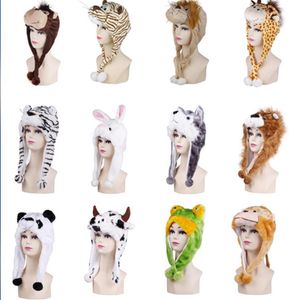 Çizgi film hayvan şapkası uzun kabarık peluş kış kapağı 3d kulaklık headgear cadılar bayramı dans partisi cosplay beanie kostüm destekleri çocuklar için