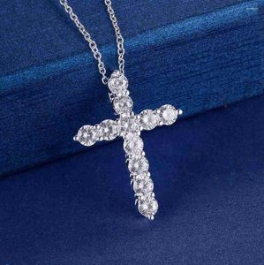 Creolen 925 Silber Halskette Schmuck Frauen Hochzeit Mode Kreuz CZ Kristall Zirkon Stein Anhänger niedlich 45 cm