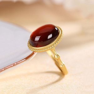 Cluster Ringe Jade für Frauen Verstellbarer Ring Schmuck Rote Amulette Geschnitzte Naturaccessoires Stein Vintage Charms 925 Silber Geschenke