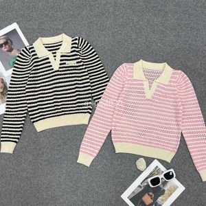 2023 women's designer tops knit tee with striped embroidered letter hollow out luxury brand designer crop top viscose t-shirt clothing high end elasticity pullover