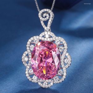 Hänge halsband eyika lyx eleganta kvinnor bröllop imitation ruby ​​zirkon blomma fin smycken ägg form röd blå rosa kristall halsband