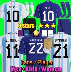 Arjantin Futbol Formaları 22 23 Hayranlar Oyuncu Versiyonu 22/23 Messis Mac Allister Dybala di Maria Martinez de Paul Maradona Çocuk Kiti Kadın Kadın Futbol Gömlekleri