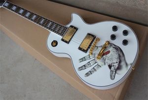 Guitarra elétrica branca personalizada LP de alta qualidade Corpo em mogno maciço Escala em jacarandá Ferragens douradas