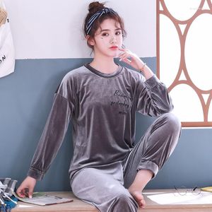 Women's Sleepwear Golden Velvet Pajama Woman Spring Autumn Long Sleeves Can Wear Outside Student Leisure Suit Korean Version Home Two Sets