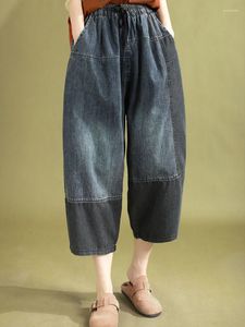 Kadınlar kot vintage yaz kadın moda klasik gevşek yıkamalı denim harem pantolon bayanlar rahat elastik bel pantolon punk sokak kıyafetleri