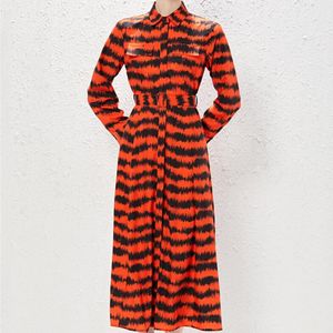 Red Striped Dress for Wowmen 2023 New Long Sleeve Turn Down Collar Fashion Dresses Ladies Elegant Shirt Maxi Dress