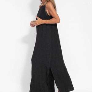 Abiti casual Abito con orlo diviso Vestito estivo da donna Elegante alla caviglia A-line Maxi senza spalline Senza maniche Stile estivo morbido per le donne