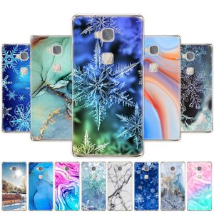 För Huawei Honor 5x Case Soft TPU Silicon Back Phone Cover på 5x Skyddspåsar Bumper Marmor Snow Flake Winter Christmas