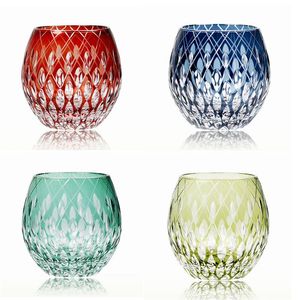 Weinglas im japanischen Stil, Edo-Kiriko-Kristall, Handgravur, Kaleidoskop, Regentropfen, Whisky-Becher, Kollektion, Level-Cups254K