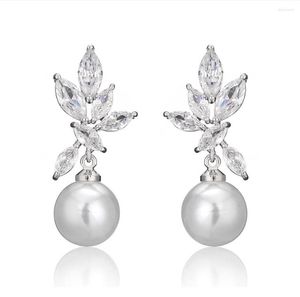 Stud Earrings Ivory Bridal Pearl Cubic Zirconia Drop Wedding For Women Brides Bridesmaid Prom