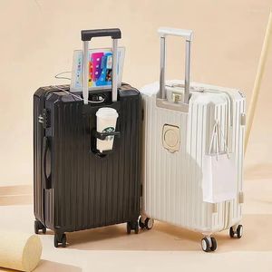 여행 가방 다기관 24 인치 수하물 USB 충전 포트 컵 홀더 여행 박스 스피너 휠 대용량 트롤리 여행 가방