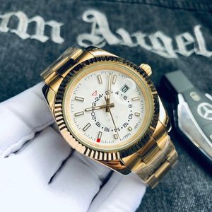 Relógio masculino SkyDweller de alta qualidade, designer de luxo, relógios de movimento de máquinas automáticas com caixa, relógios de pulso de safira luminosos à prova d'água de aço inoxidável