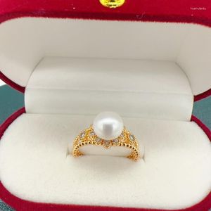 Cluster Rings Anel de pérola Renda Oco Design Real Água Doce 14 K Cheio de Ouro Jóias Retrô Para Acessórios Femininos