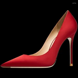 Sapatos sociais qualidade vermelho seda cetim mulheres sexy bombas noiva salto alto outono primavera salto fino sapato festa de casamento estiletes