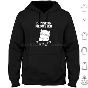 Men's Hoodies Meowster Kitten With Polyhedral Dice Set Long Sleeve And Dnd D 80s Sword Tabletop Rpg Trpg