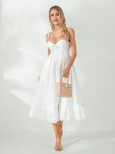 Vestidos casuais 2023 feminino verão sem mangas vestido midi elegante corte baixo vestido de verão com alça espaguete com fluxo de babados em camadas perfeito para