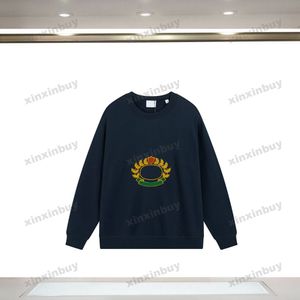 xinxinbuy män kvinnor designer sweatshirt hoodie ek leaf broderi mönster bokstav tröja blå svart khaki s-2xl