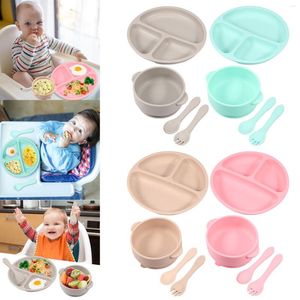 Bowls 8Pcs Baby Feeding Set With Spoon Fork Non-Slip Suction Plates And Reusable Silicone Tableware Dishwasher