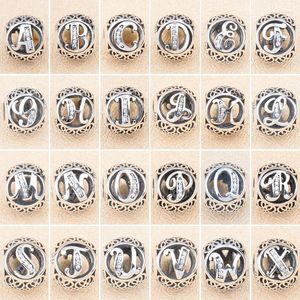 Perline rotonde in argento sterling 925 con 26 lettere in metallo, adatte per ciondoli originali, braccialetto, gioielli da donna fai da te