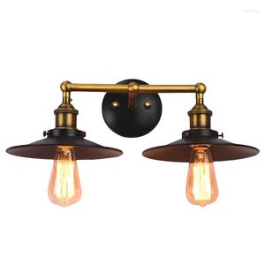 Vägglampa amerikansk vintage loft sovrum dubbel huvud svart järn enkel hemkorridor deco e27 glödlampor brons AC110/220V LED -belysning