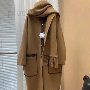 Women's Wool & Blends Designer Blend Coats Tassel Scarf Coat Autumn Winter Women Elegant Leather Outerwear Fashion Simple Lady Shawl Jacket Detachable Woman Warm P4AC