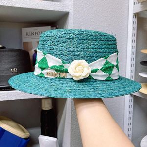 Wide Brim Hats Women Dyed Flower Bowknot Straw Hat Summer Fedoras Boater Sun Flat Top Wedding Party