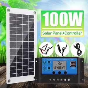 Baterias 100W Painel Solar Kit 12V Carregador de Bateria Controlador Placa USB Dupla Célula 30A Para Barco Caravana 230715