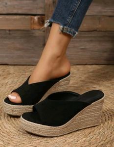 Slippers Womens Espadrille Wedge Sandals Casual Peep Toe Slip на платформе обувь наружное слайд 2306715