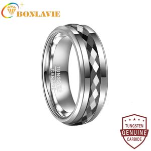 Alyans Bonlavie 8mm Orta Siyah Çiçek Çiçek Çiçek Tungsten Karbür Yüzük Erkek Moda Düğün Takı 230717